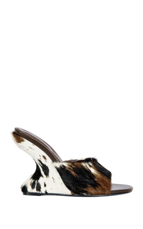 VASA-COW CALF HAIR WEDGE SANDAL - BROWN MULTI / 6 / WEDGE