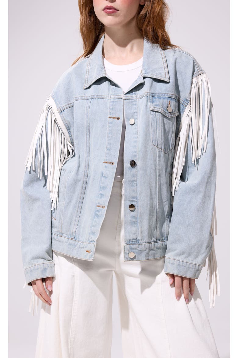 Arla Fringe Jacket, Alternate, color, DENIM