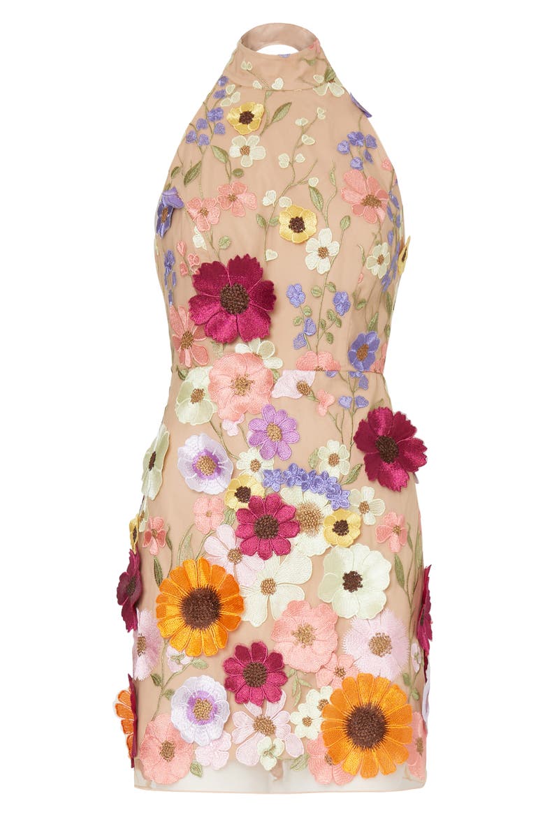 Harriet Floral Embroidery Halter Neck Dress, Alternate, color, BEIGE MULTI