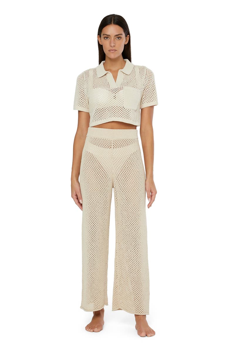 Onia Knit Crochet Wide Leg Pant, Main, color, Sandshell
