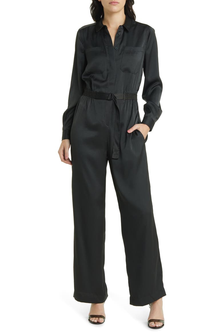 Enid Long Sleeve Satin Jumpsuit, Main, color, DARK SLATE