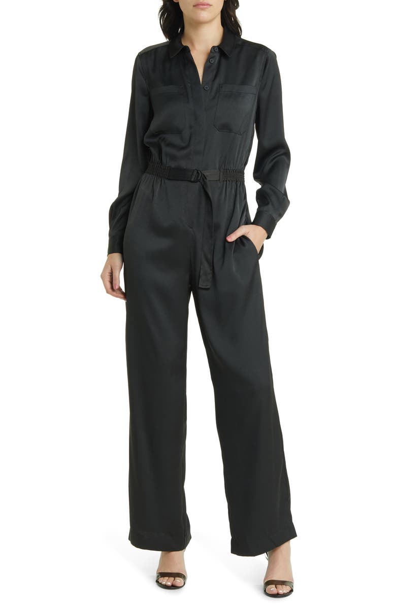 French Connection Enid Long Sleeve Satin Jumpsuit, Main, color, 