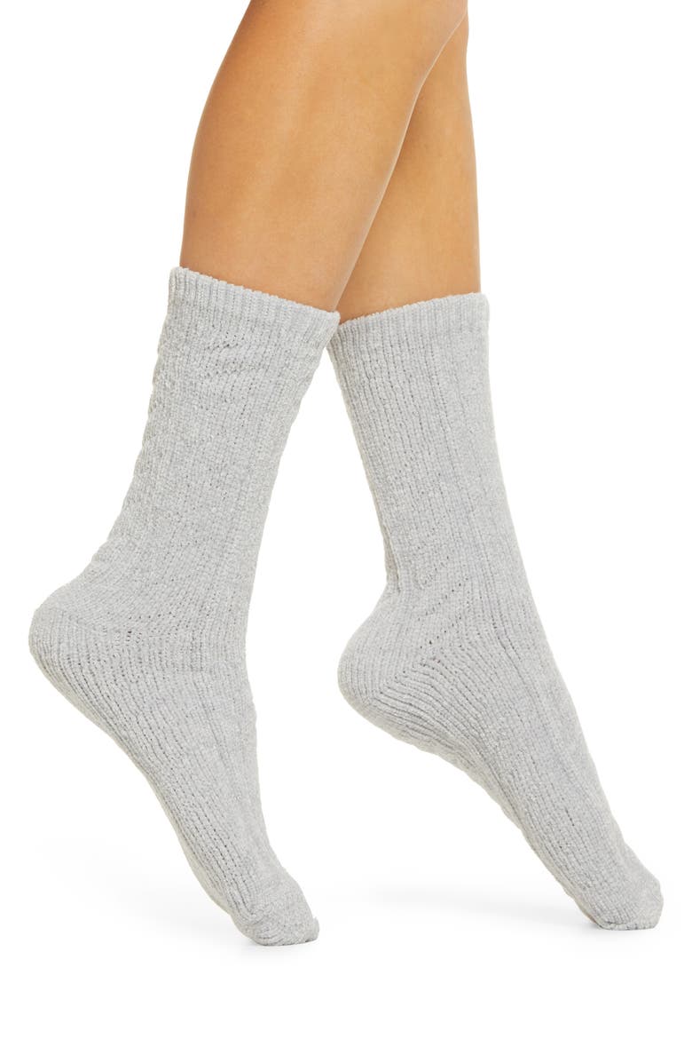Chenille Cable Knit Crew Socks, Main, color, GREY MICRO