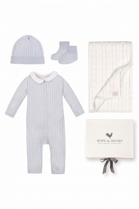 Baby Organic Cable-knit Peter Pan Collar Romper Gift Set