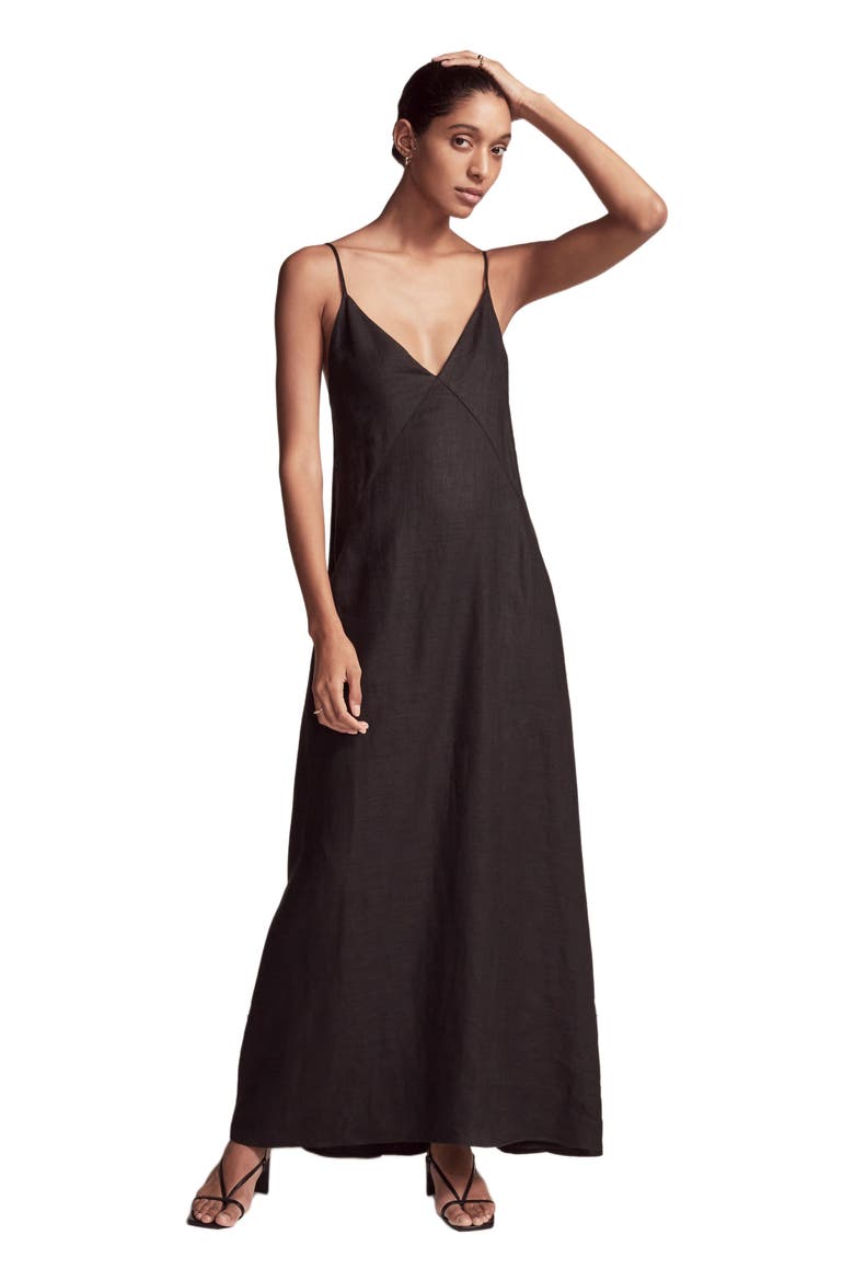 SEAMED SLIP DRESS, Main, color, BLACK
