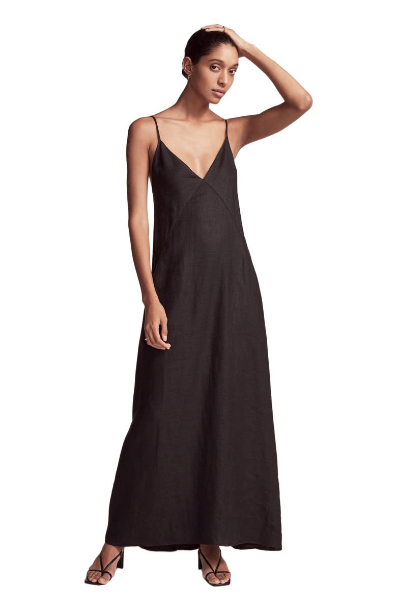 Another Tomorrow SEAMED SLIP DRESS, Main, color, Black