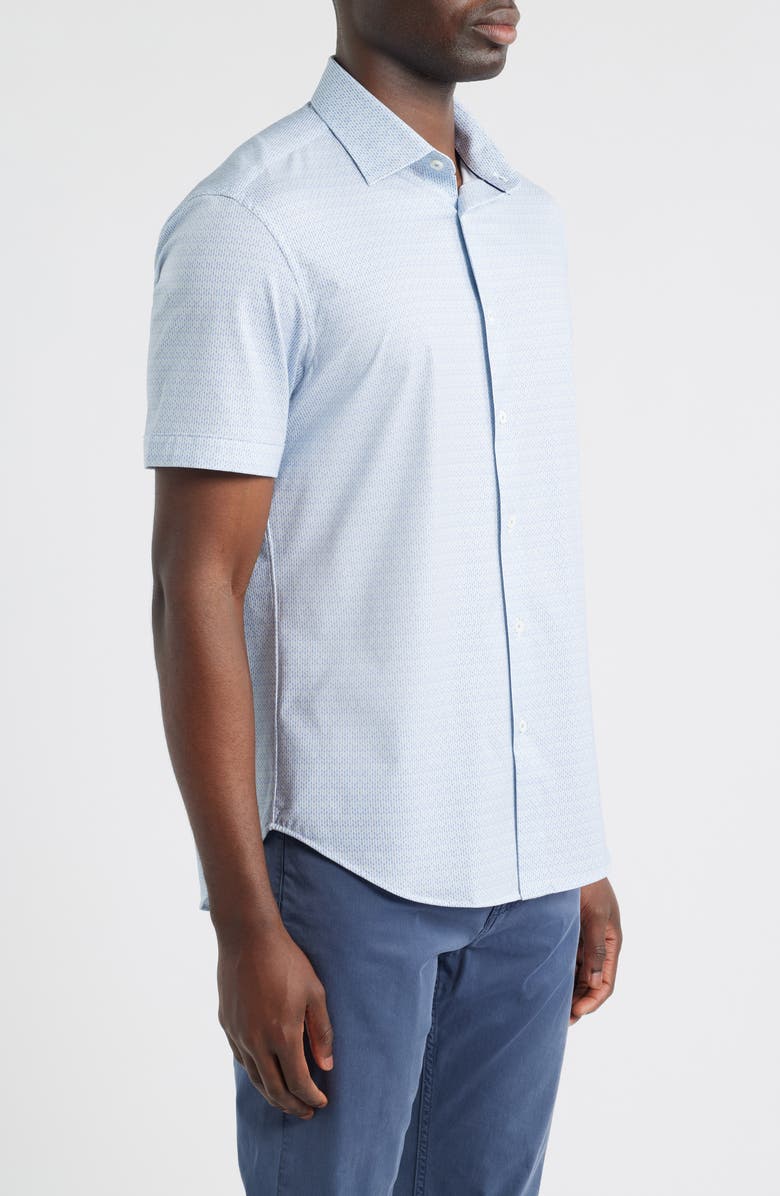 Bugatchi Miles OoohCotton<sup>®</sup> Geo Print Short Sleeve Button-Up Shirt, Alternate, color, Ether