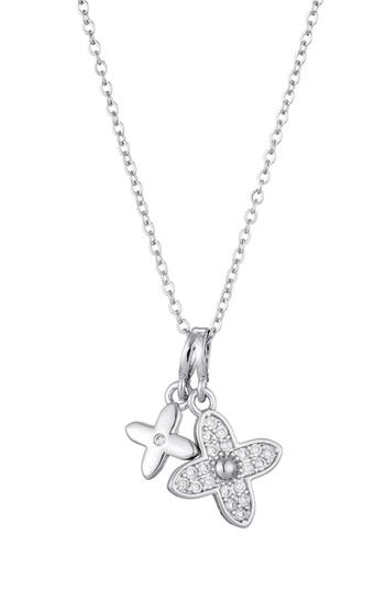 Adornia Tarnish Resistant Silver Plated Double Pointed Clover Cz Necklace In Silver