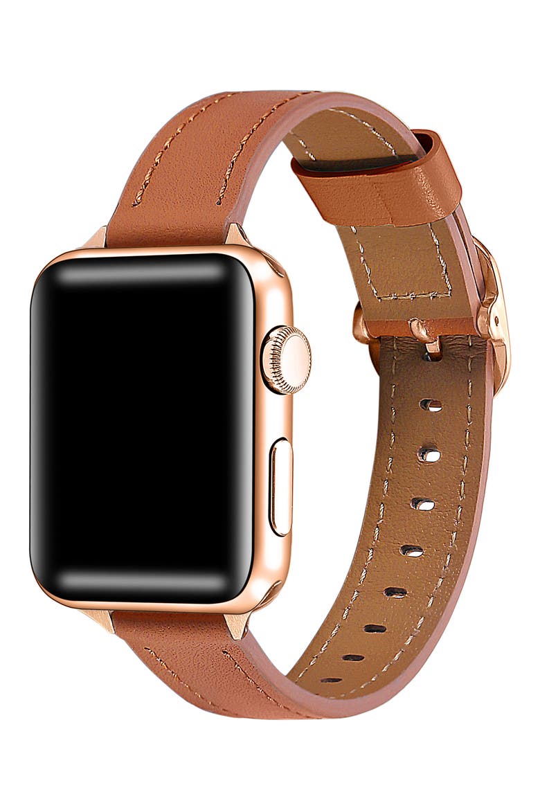 Carmen Skinny Leather Apple Watch® Watchband, Alternate, color, BROWN