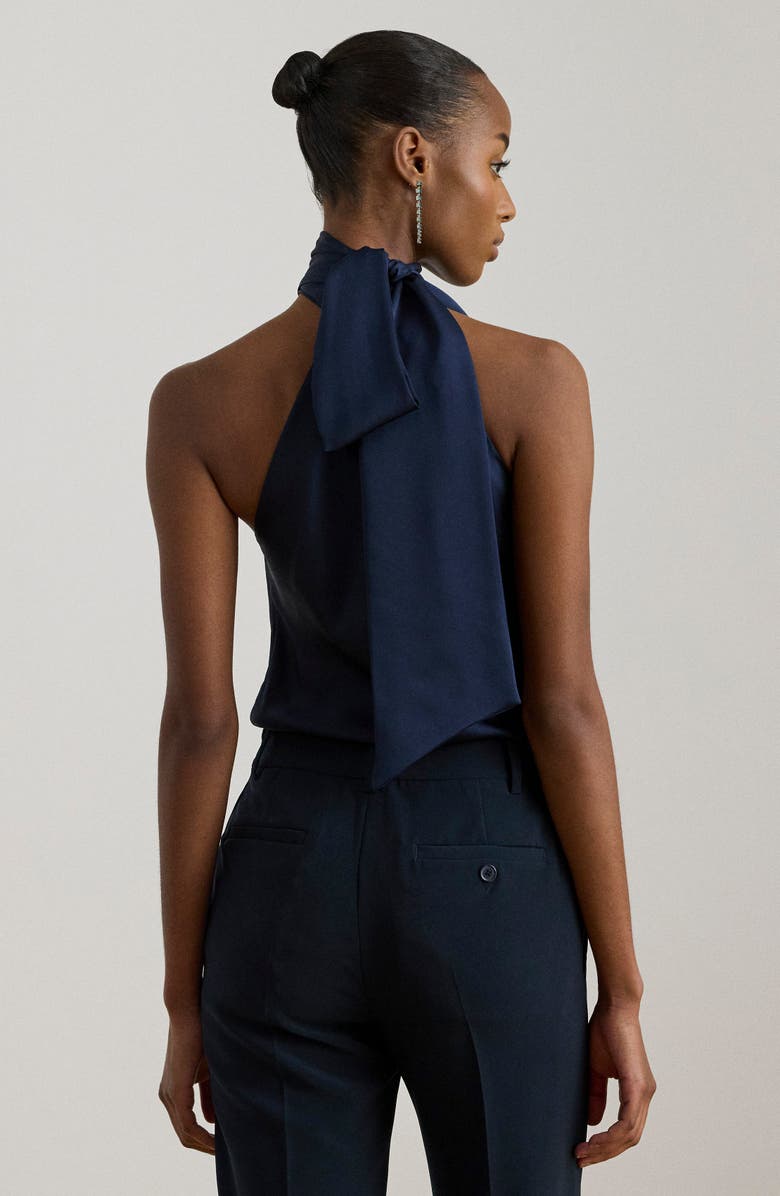 Lauren Ralph Lauren Tie Neck Asymmetric Charmeuse Halter Top, Alternate, color, Refined Navy Blue