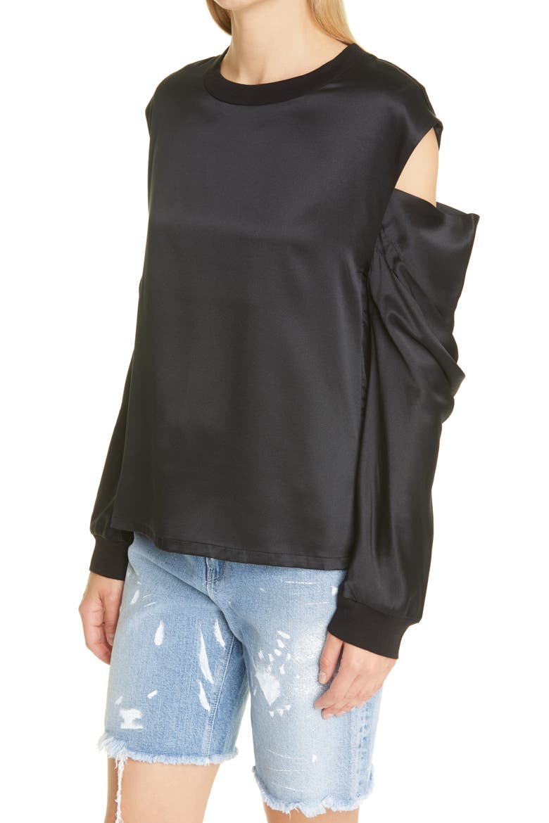 Capucine Cold Shoulder Silk Top, Alternate, color, BLACK