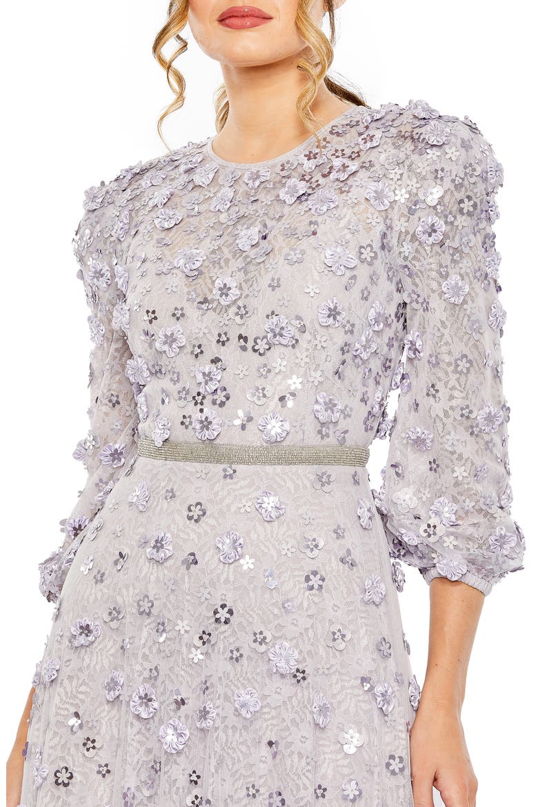 Women's Floral Applique Puff Sleeve High Neck A-Line Gown, Alternate, color, LAVENDER