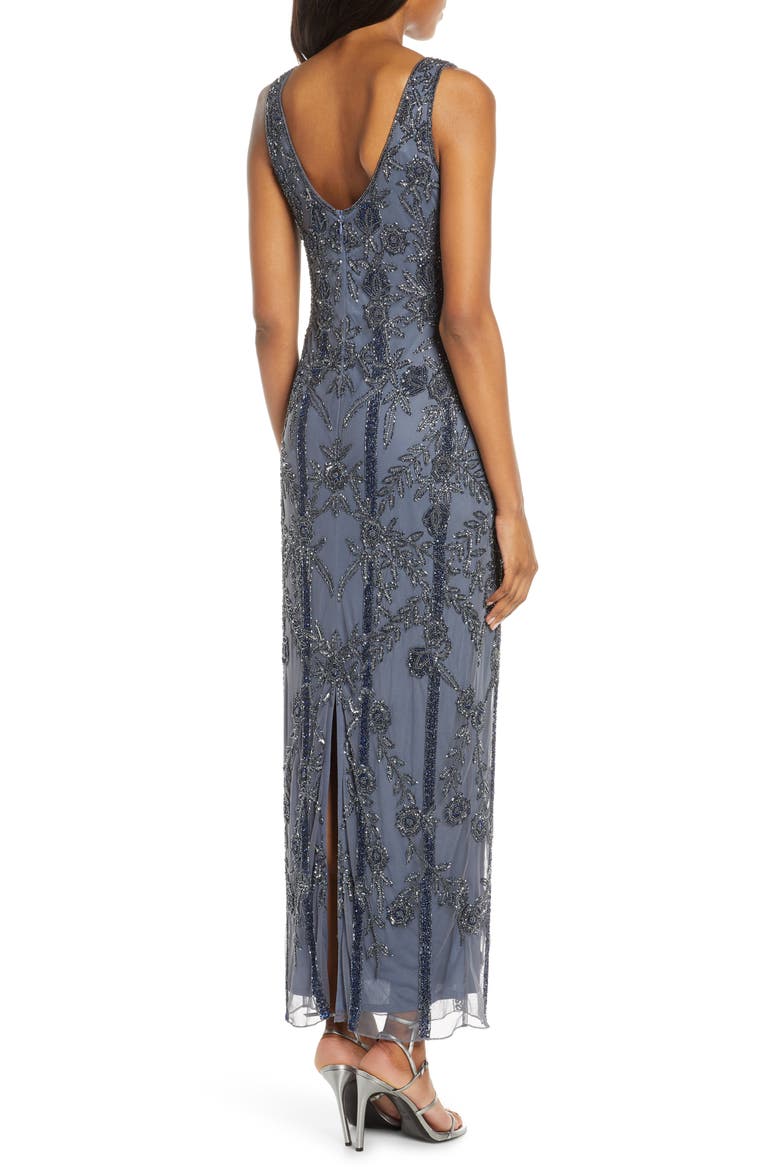 Beaded Mesh Gown, Alternate, color, GREY