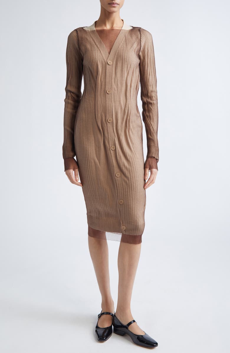 MM6 Maison Margiela Sheer Overlay Sweater Dress, Main, color, Beige-Brown