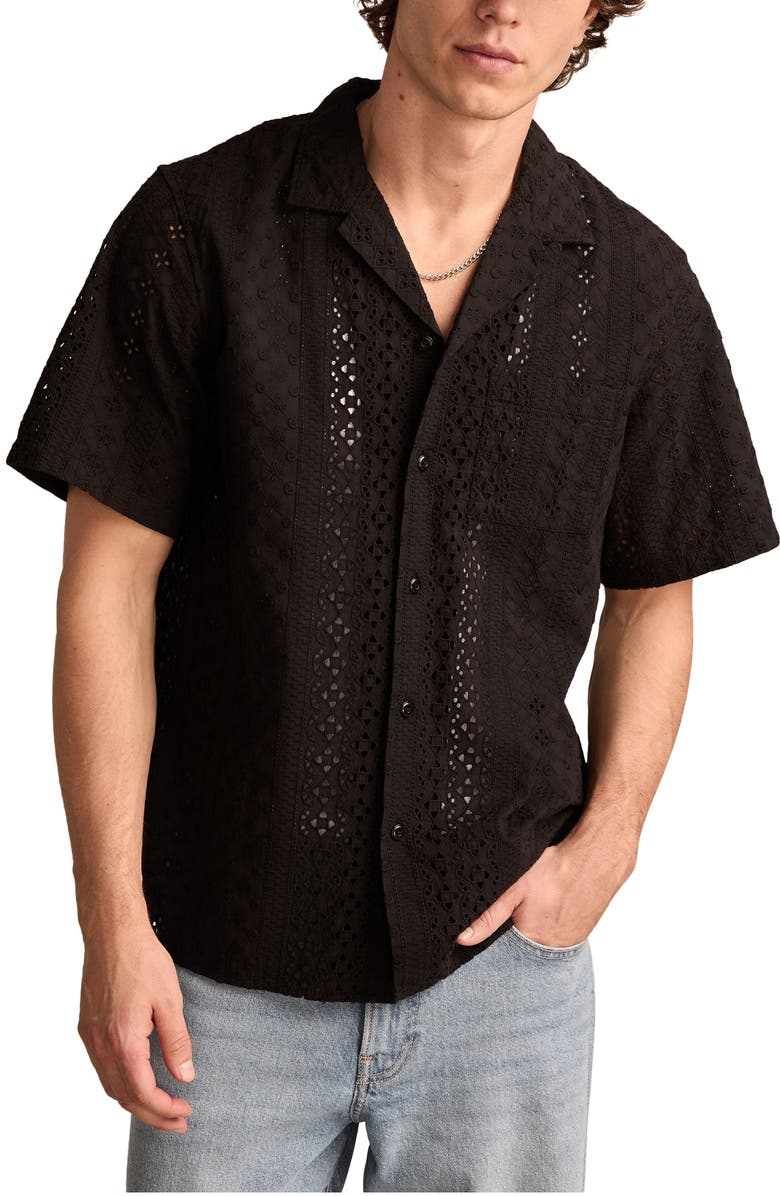 Lucky Brand Eyelet Lace Cotton Camp Shirt, Main, color, 