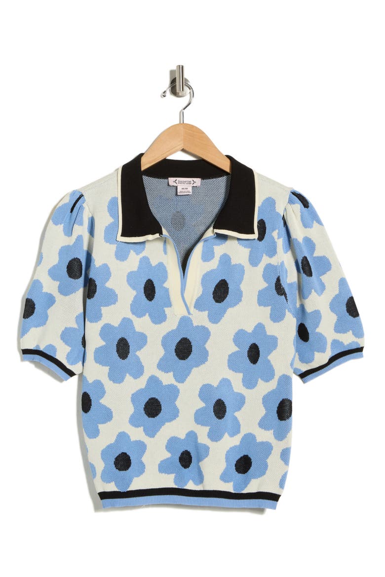 Flower Polo Sweater, Main, color, CREAM/ BLUE MULTI