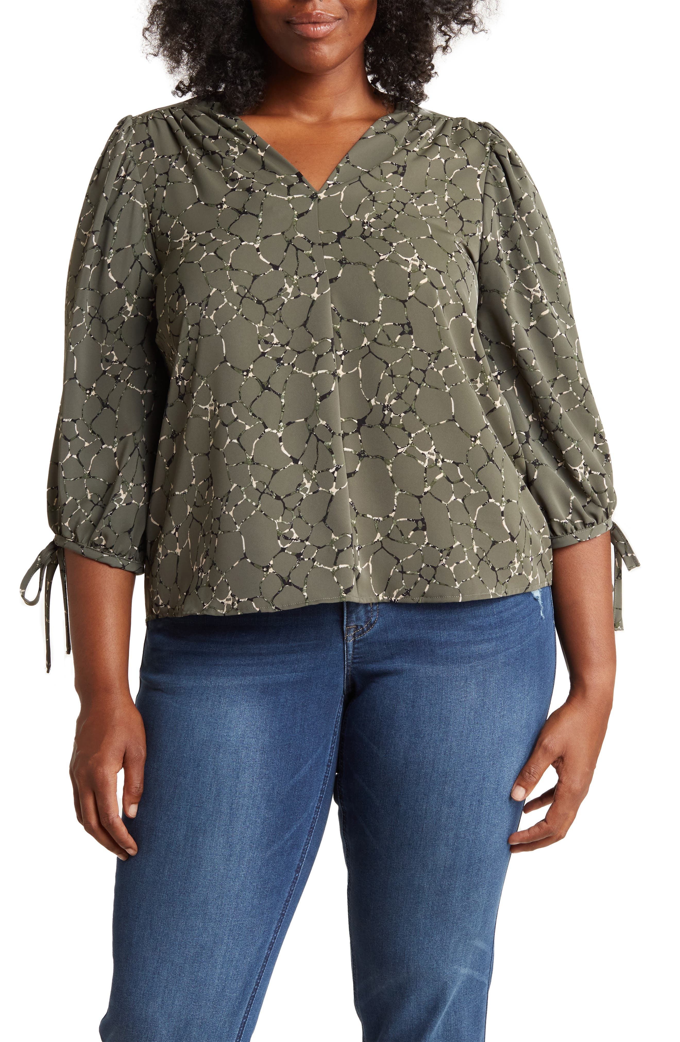 Renee C Abstract V-Neck Blouse