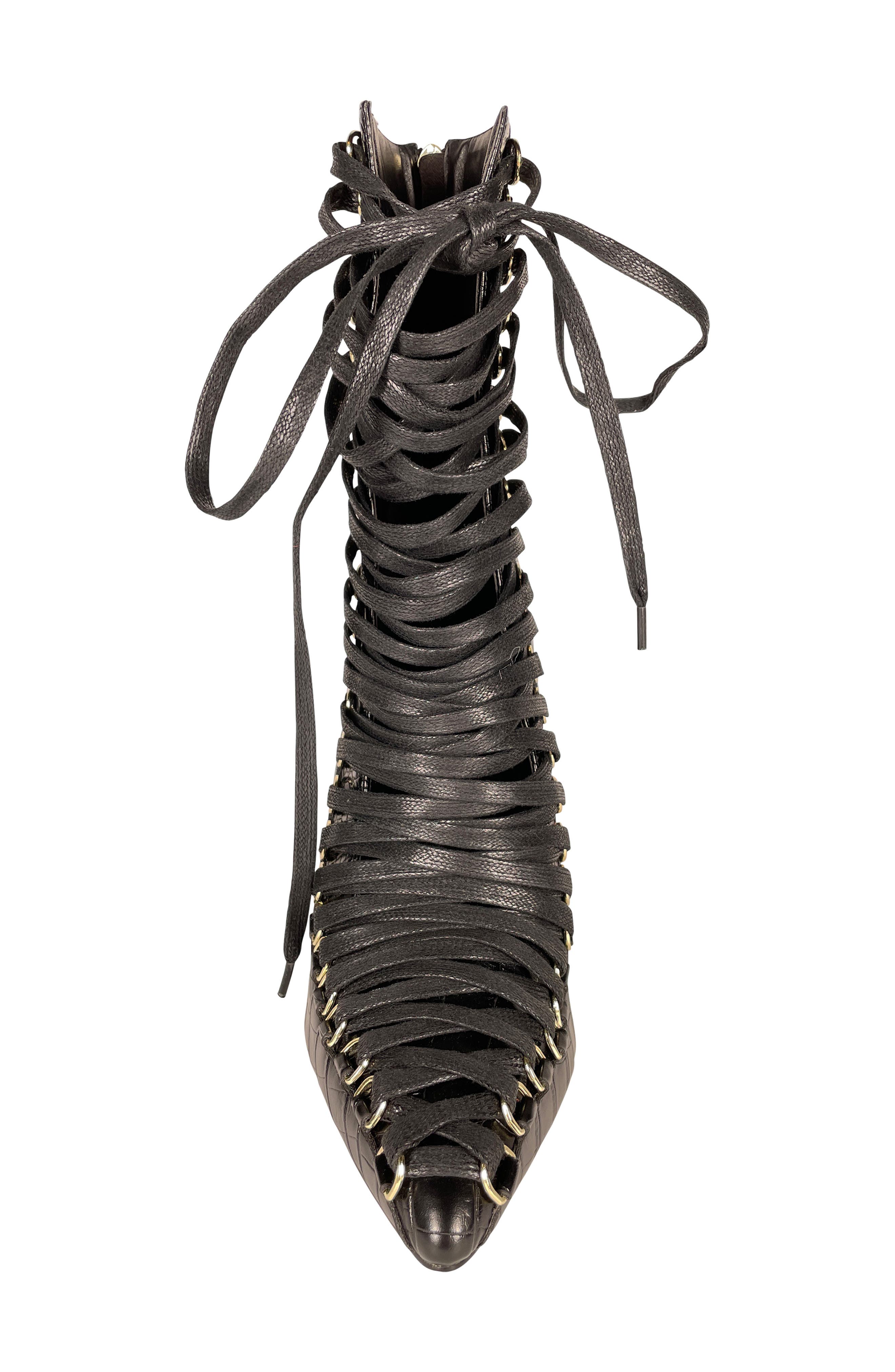 AZALEA WANG Croc Embossed Lace-Up Boot, Alternate, color, 