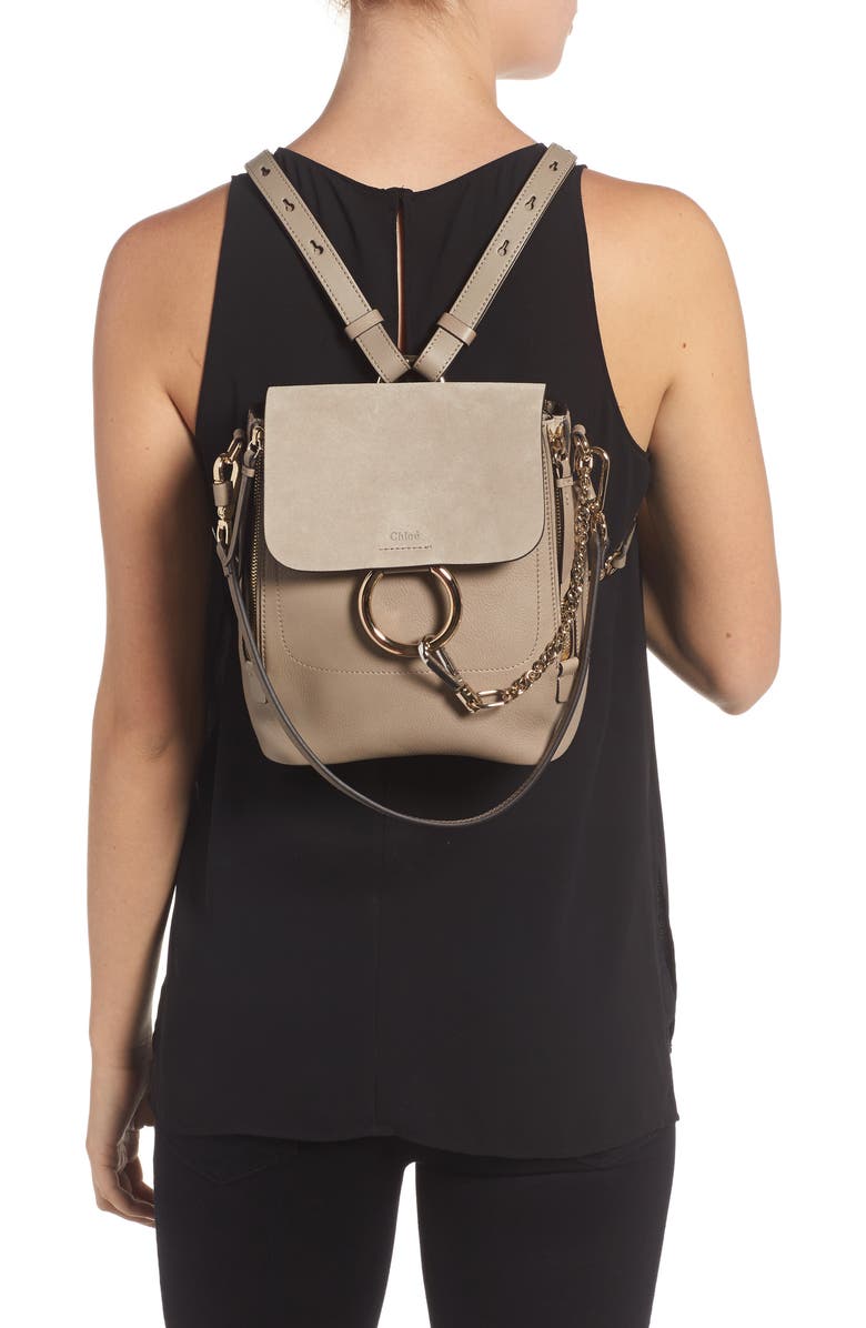 Chloé Small Faye Suede & Leather Backpack, Alternate, color,