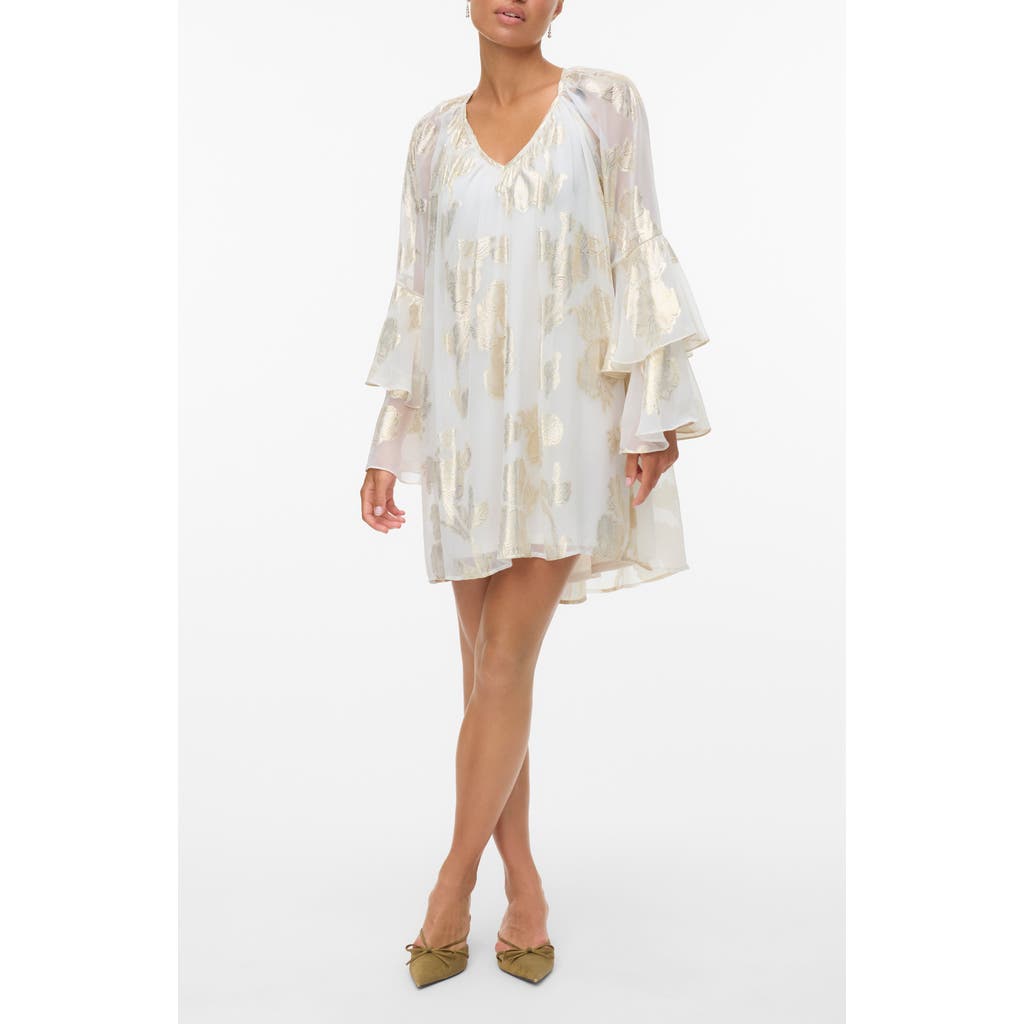 VERO MODA Chili Metallic Tiered Ruffle Minidress in Cloud Dancer Detail  product