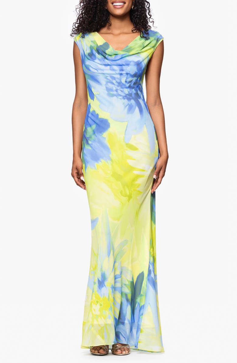 Betsy & Adam Cowl Neck Chiffon Dress, Main, color, 