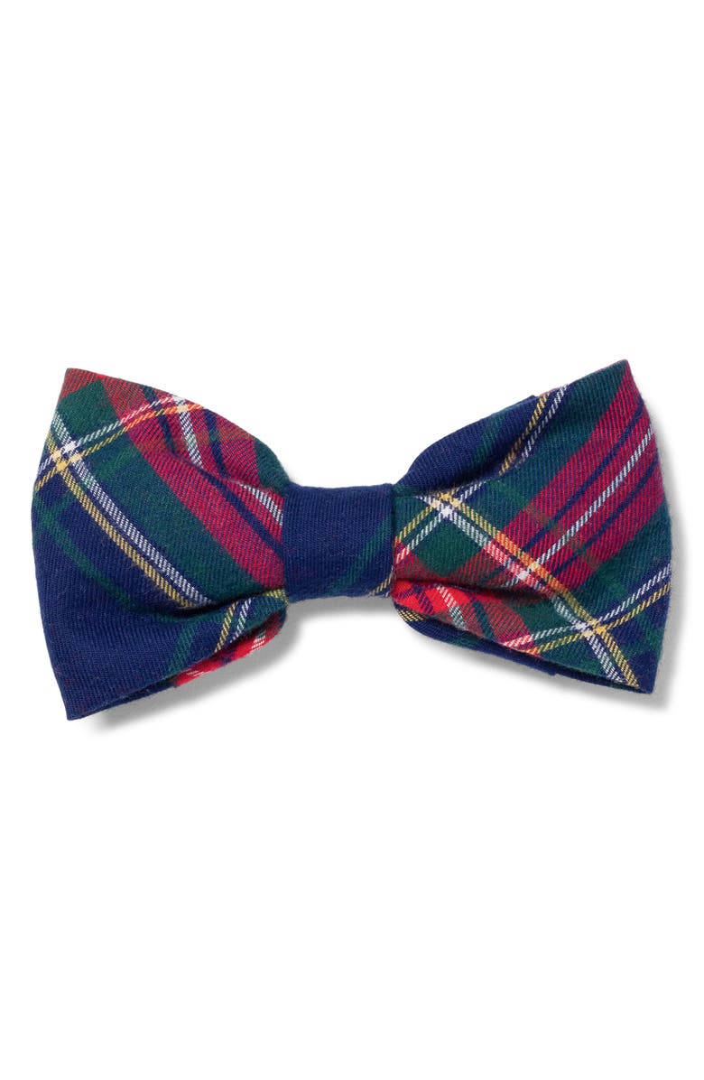 Petite Plume Windsor Tartan Dog Bow Tie, Main, color, Navy