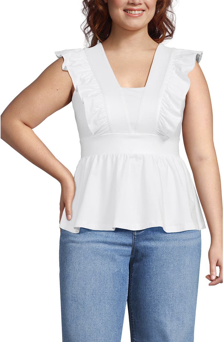 Lands' End Lightweight Jersey Ruffle Peplum Top, Main, color, White
