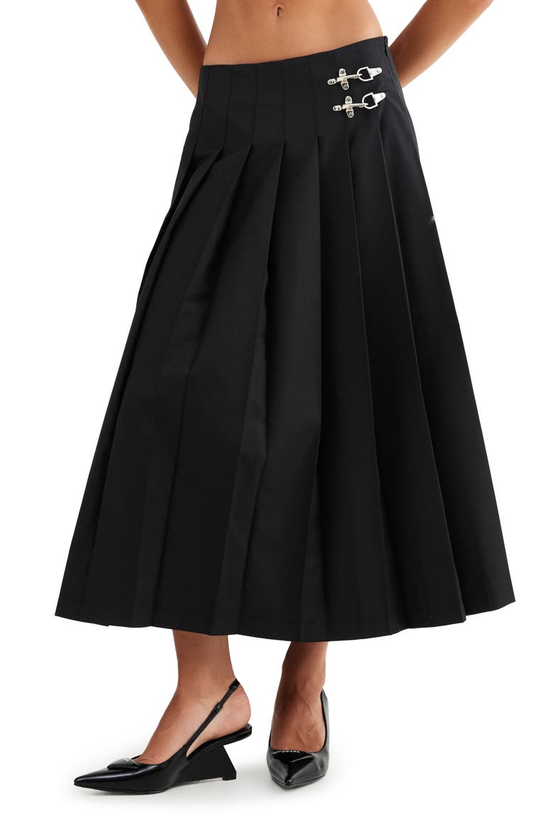 Fame Pleated Midi Skirt, Main, color, ONYX