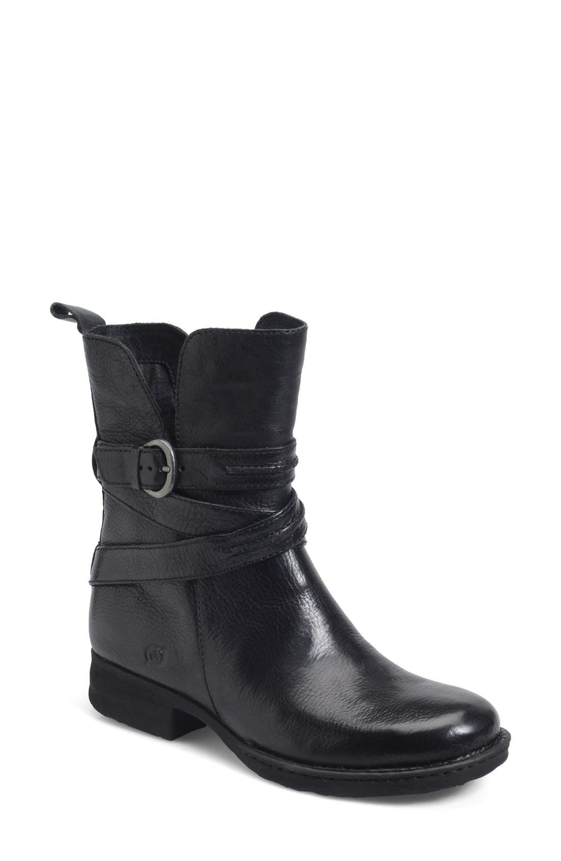 'Leandra' Modern Short Leather Bootie (Nordstrom Exclusive), Main, color, BLACK LEATHER