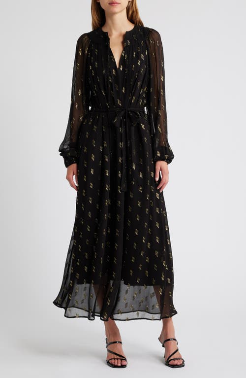 CIEBON CIEBON ELENA METALLIC FIL COUPÉ LONG SLEEVE MIDI DRESS