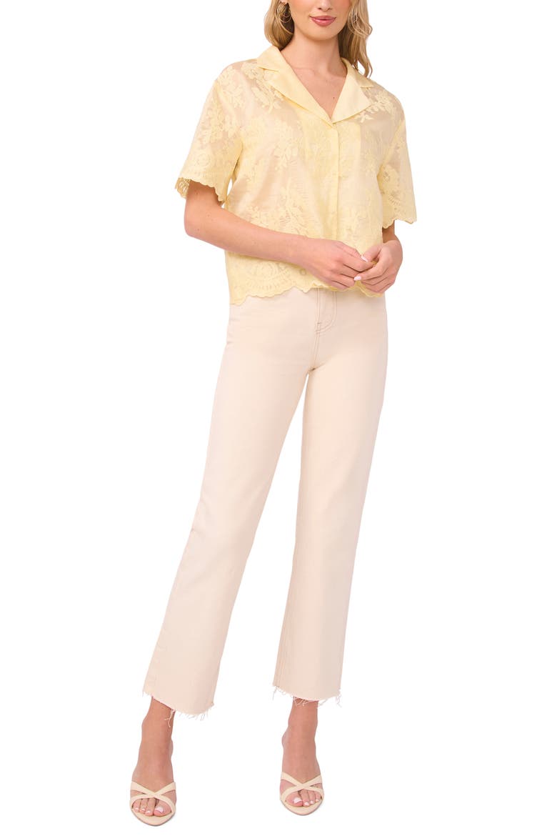 Sheer Floral Camp Shirt, Alternate, color, LEMON CREAM