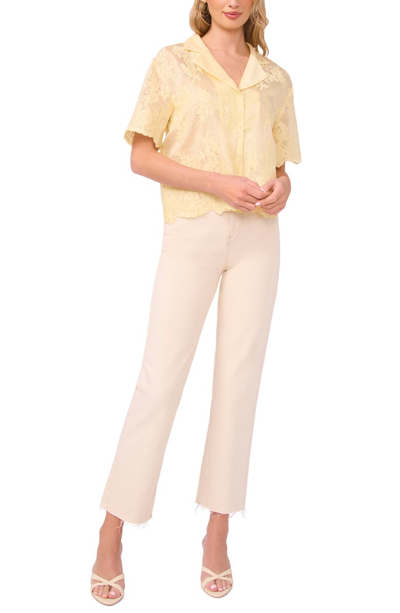Vince Camuto Sheer Floral Camp Shirt, Alternate, color, Lemon Cream