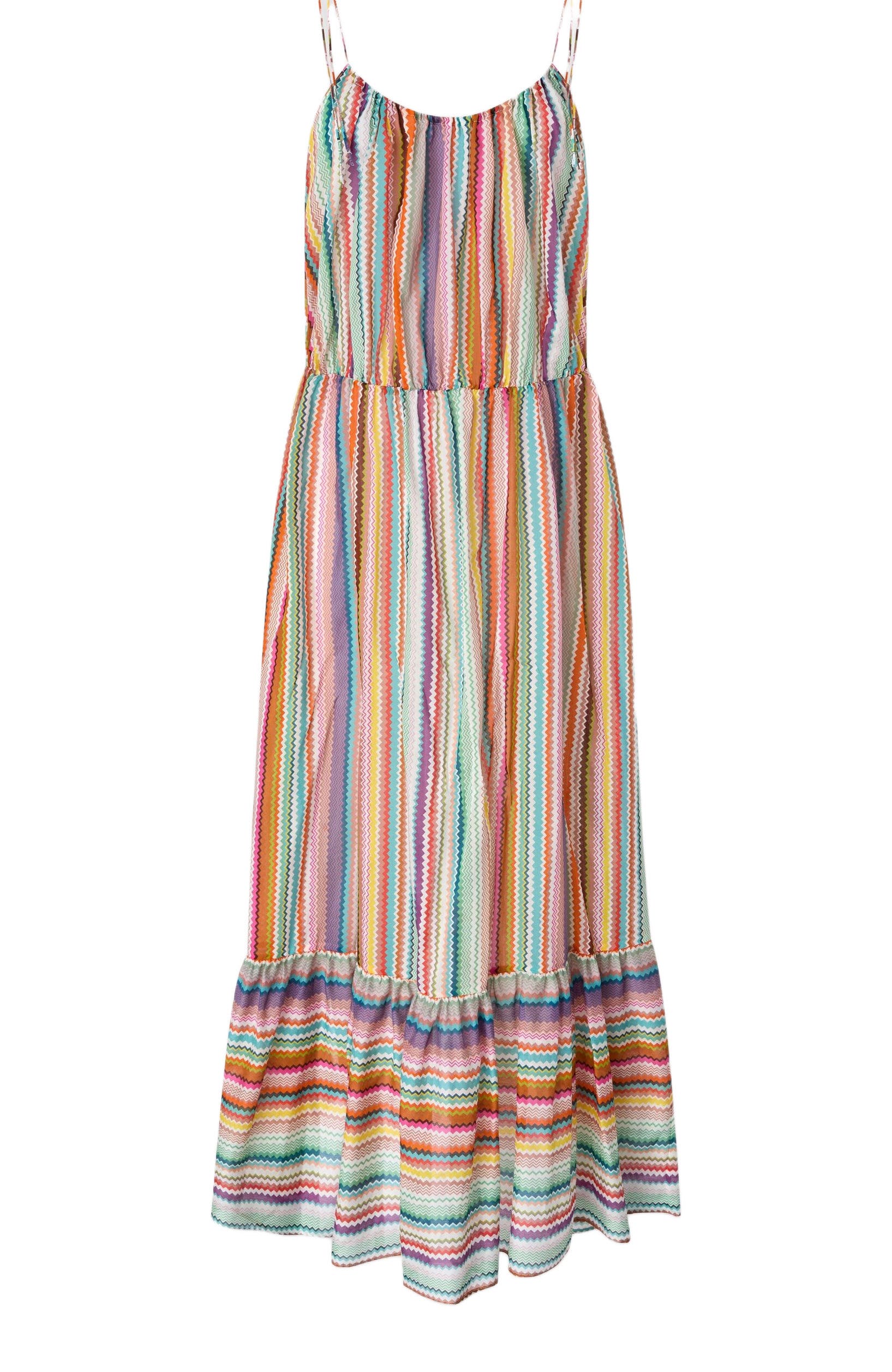 Long Flounced Cover-up In Cotton And Silk With Zigzag Pattern - image 2