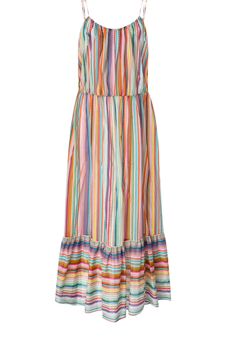Long Flounced Cover-up In Cotton And Silk With Zigzag Pattern, Alternate, color, Multicoloured