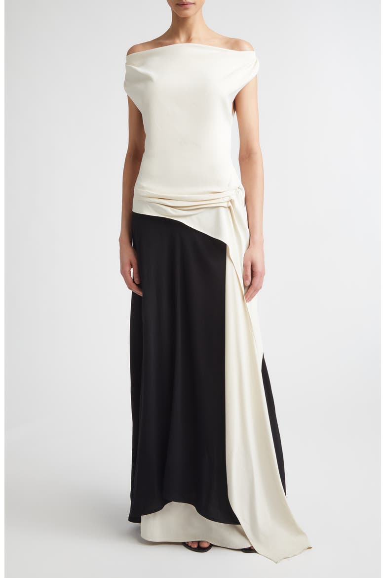 Daliah Off the Shoulder Maxi Dress, Main, color, ECRU/ BLACK