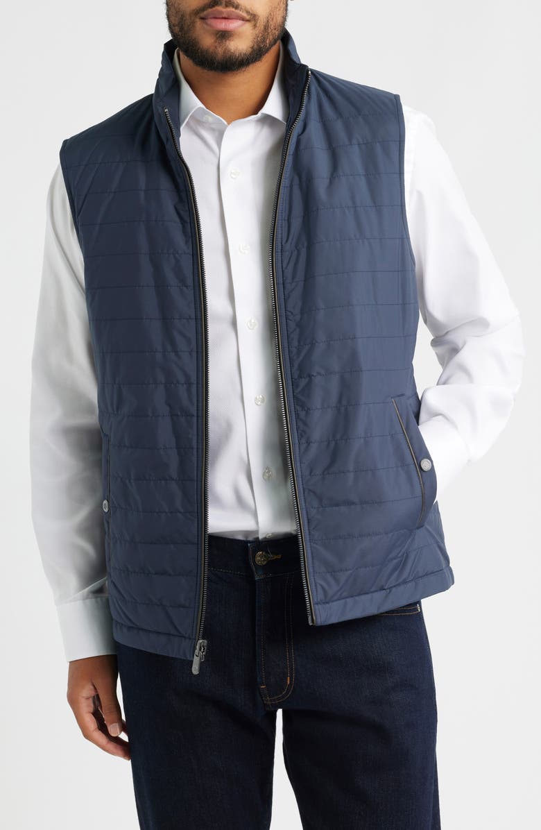 Johnston & Murphy Box Quilted Vest, Main, color, Navy/ Navy Herringbone