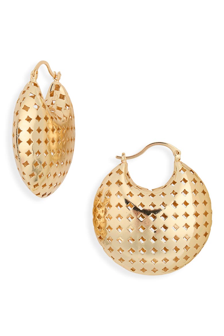 Latticed Puffy Hoop Earrings, Main, color, GOLD