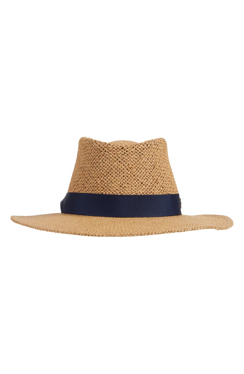Bruno Magli Open Straw Weave Ribbon Band Fedora Sun Hat, Main, color, 