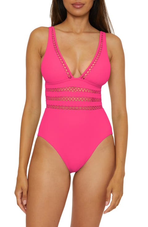 Open Knit Inset One-Piece Swimsuit