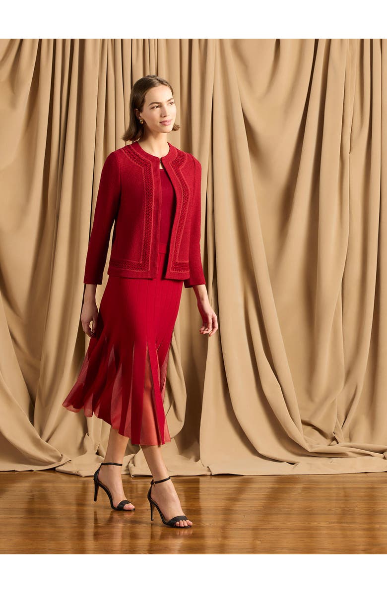 Misook A-Line Sheer Panel Soft Knit Maxi Skirt, Alternate, color, Scarlet Red