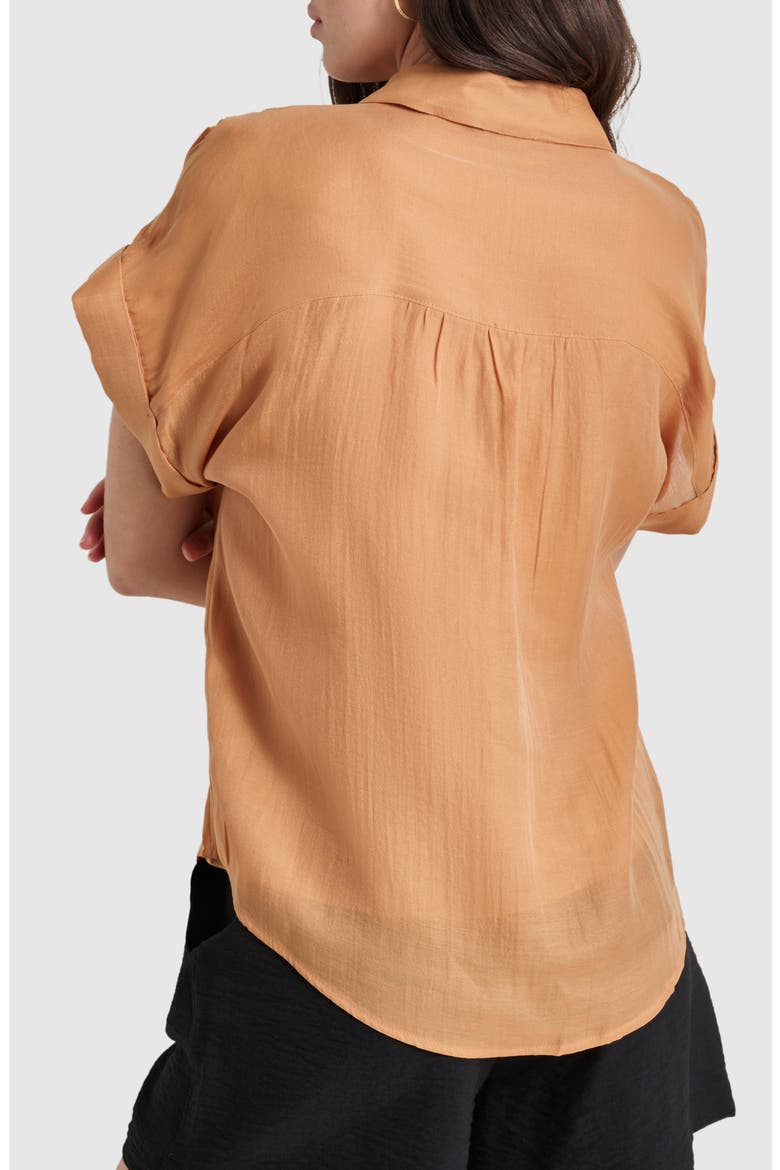 Organza Camp Shirt, Alternate, color, TAWNEY
