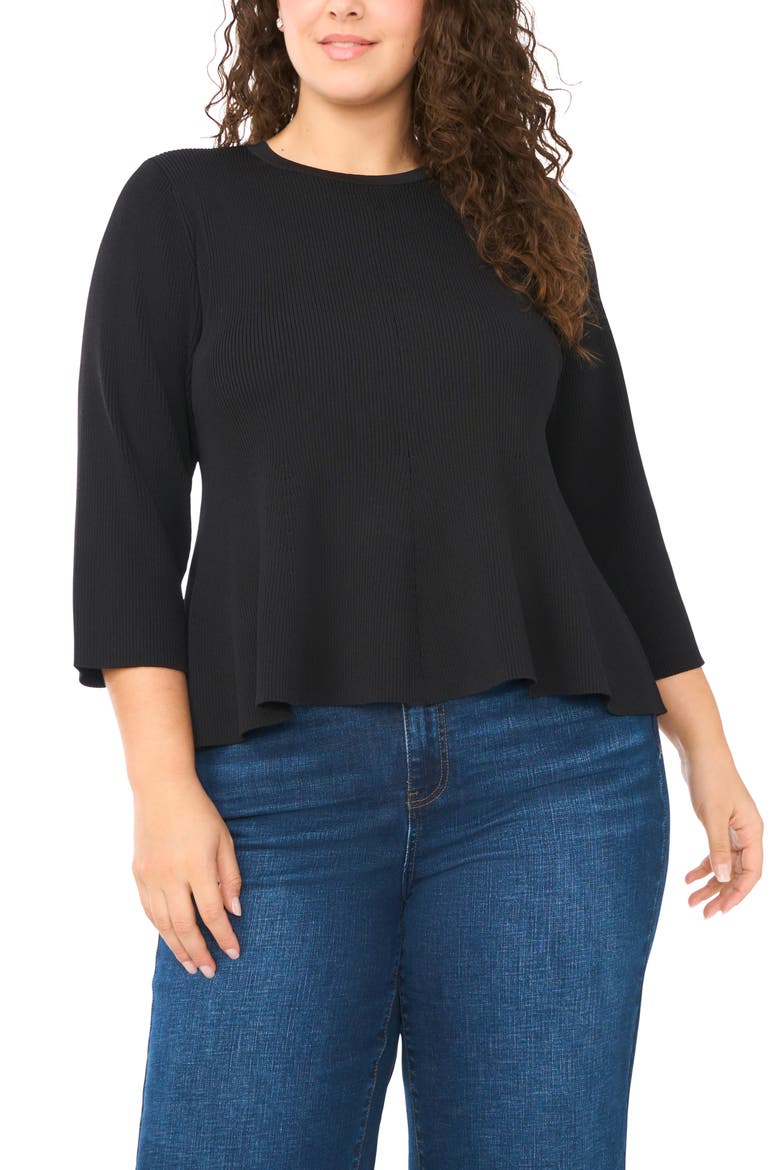 Rib Peplum Sweater, Main, color, RICH BLACK