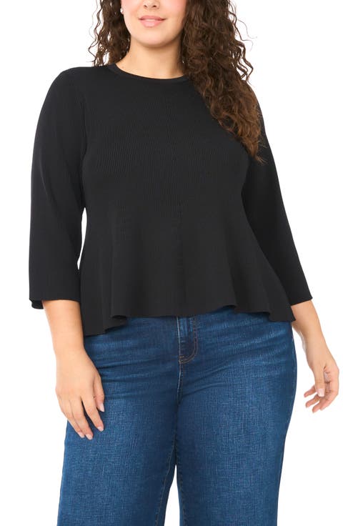 Rib Peplum Sweater (Plus)