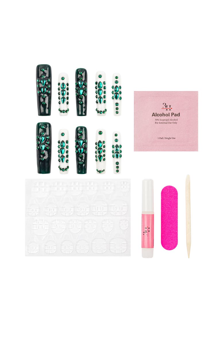 3H Luxury Handmade Press-on Nails - Green Enigma, Alternate, color, Multicolor