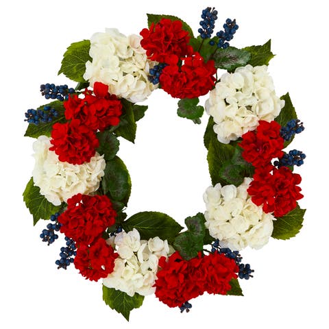 21-in Geranium and Blueberry Artificial Wreath
