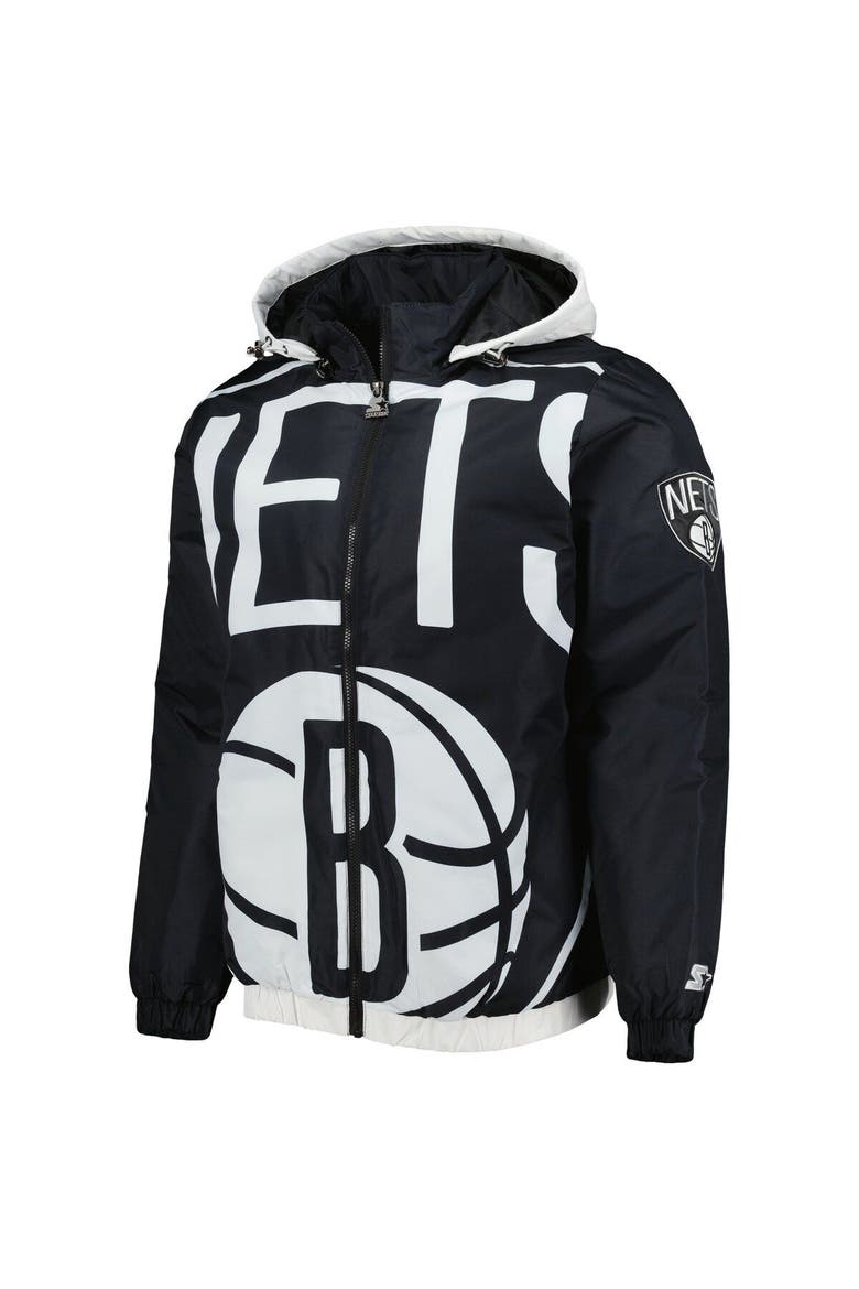 Men's Starter Black Brooklyn Nets The Triple Double Full-Zip Hoodie Jacket, Alternate, color, Black