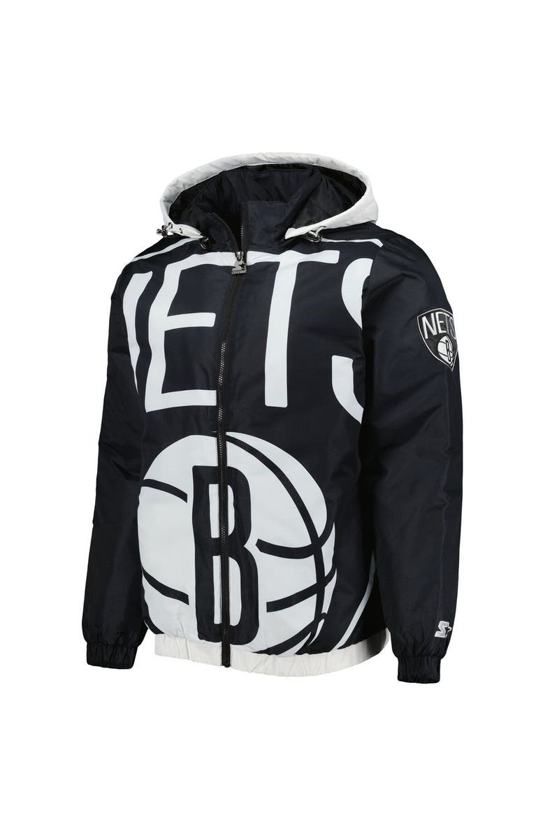 STARTER Men's Starter Black Brooklyn Nets The Triple Double Full-Zip Hoodie Jacket, Alternate, color, Black