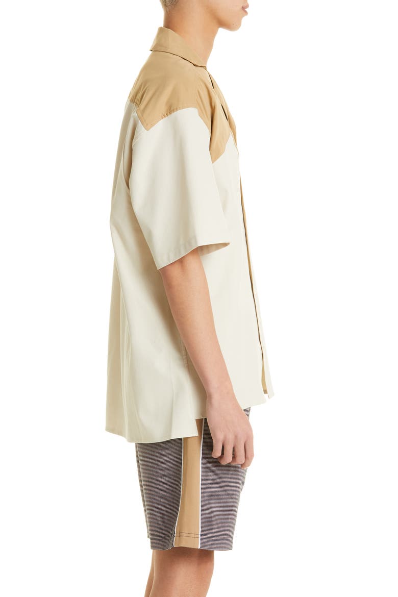Robyn Colorblock Short Sleeve Button-Up Shirt, Alternate, color, CAMEL/ BEIGE