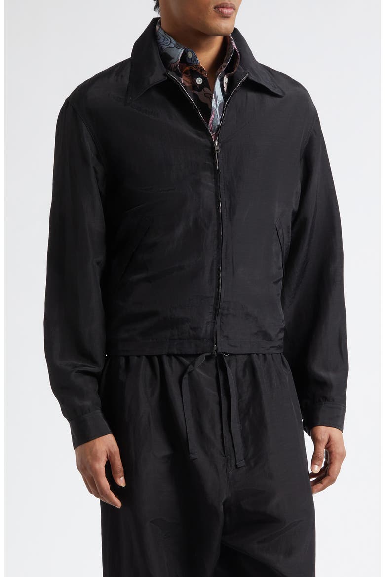 Short Linen Blend Zip Jacket, Main, color, BLACK