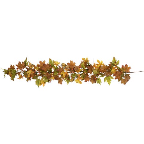 Maple Leaves and Berries Artificial Fall Harvest Garland - 5' x 8" - Brown and Orange